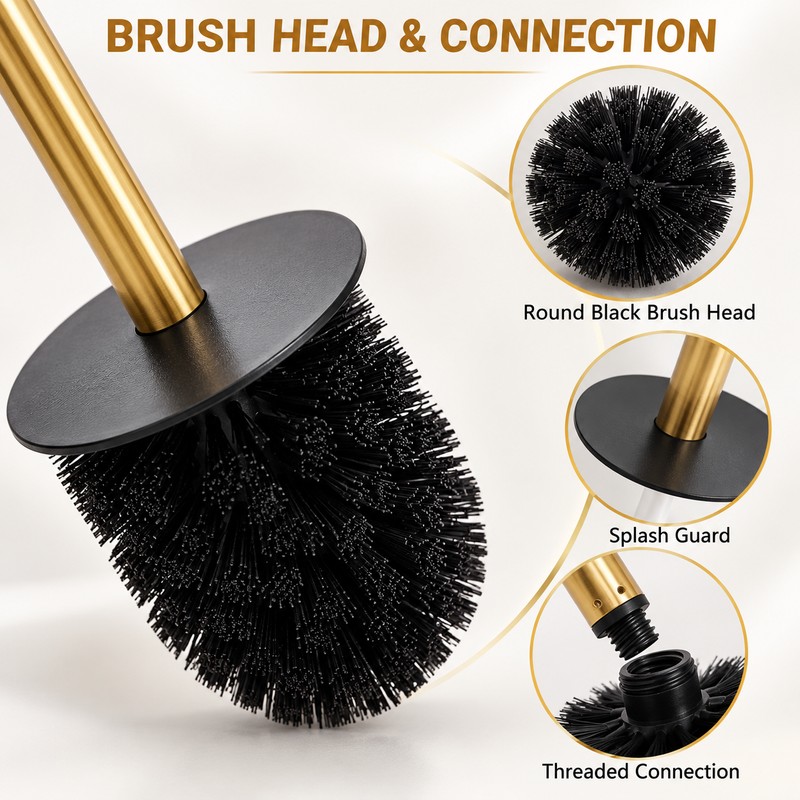 Gold Stainless Steel Toilet Brush and Holder Set with Long