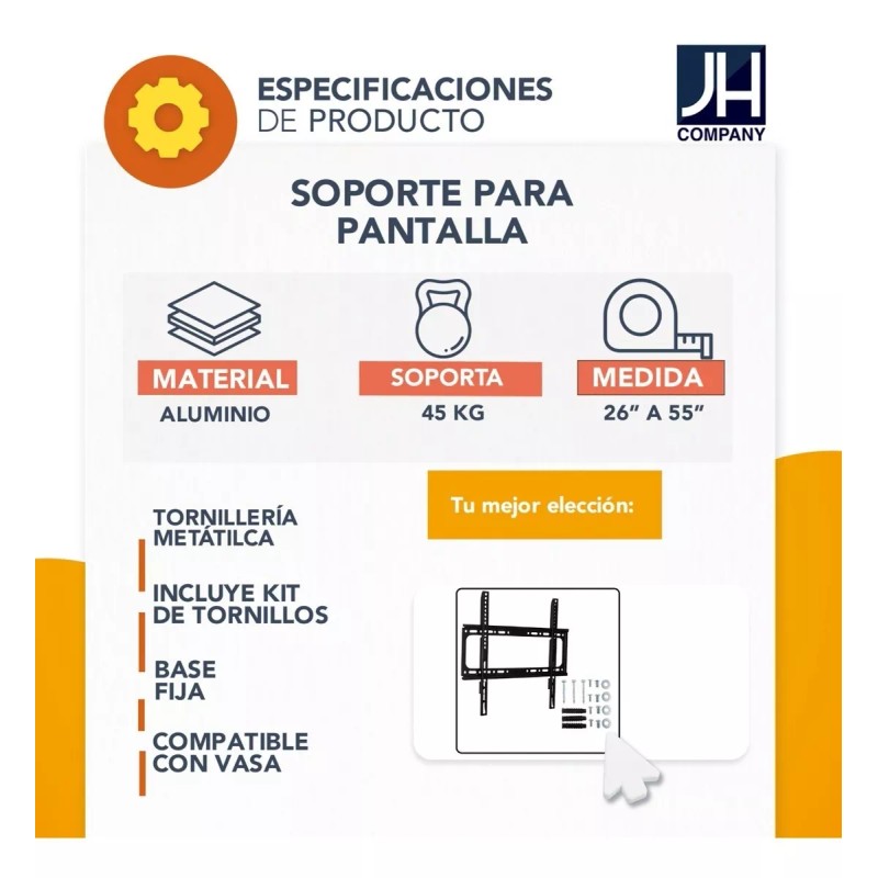 J.H. Company Soporte Metalico Fijo Pantalla Panel Tv 26 A