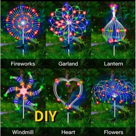 Solar DIY Fireworks Atmosphere Light, It Is a Scene During the Day and a Gradient Light at Night, It Can Automatically Switch Between Day and Night Modes, Suitable for Gardens, Terraces, Lawns, Christmas Party Decorations:_multicolor_120LED