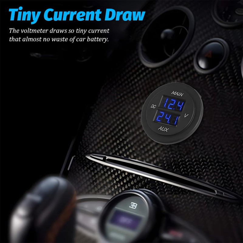 Zpana Car LED Digital Double Voltmeter, DC 12-24V Waterproof Round