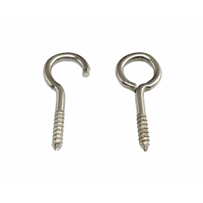 10 Hooks and 10 Eyes for Curtain Wire, Screw In,