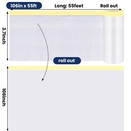 Adhes Pretaped Masking Film with Dispenser, 2700mm x 17m (106in x 55ft), Paint Protection Plastic Drop Cloth for Painting, Automotive, Furniture and Floor Covering