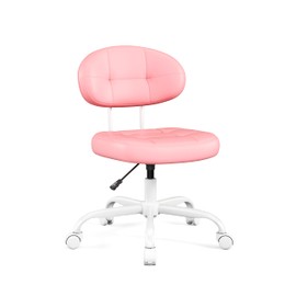 Misolant Vanity Chair with Back, Small Armless Cute Office Chair with Wheels and Lumbar Support, Comfy PU Leather Desk Computer Chairs with Adjustable Height, 360°Swivel for Home Bedroom Office, Pink