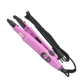Hair Extensions Tool Kits with Fusion Heat Iron Connector Wand US Plug 50 Pcs Single Hole Heat Shield Guards 10 Pcs Hair Clips 50g Keratin Beads (Pink A Head)