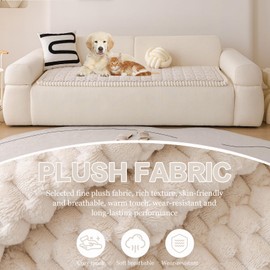 DREAMINGO Pet Couch Covers for Sofa Non Slip Fuzzy Dog Sofa Covers Washable Geometric Jacquard Couch Cushion Protector Beige Pet Bed Mat 27.6x82.7 Inch