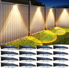 APILAB Solar Fence Lights Outdoor 16 Pack - 3 Modes (Warm/Neutral/Cool White), Fence Lights Solar Powered for Outside, IP65 Waterproof, Auto ON/Off Deck Lighting for Wall, Step, Patio, Pathway, Stairs