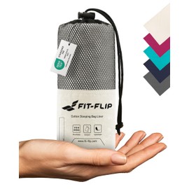 Fit-Flip Cotton Sleeping Bag – Ultralight Sleeping Bag Inner 325 g – Thin Travel Sleeping Bag – Compact, Small & Silky Soft – Sleeping Bag with Pillow Compartment – Colour: Natural White