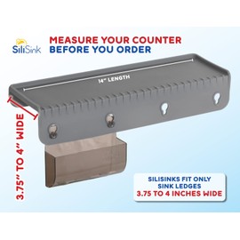 SiliSink Silicone Sink Edge Guard for Kitchen Sink with Sponge Caddy - Fits 3.75” - 4” Wide - Kitchen Sink Guard & Kitcen Sink Caddy - Granite, Quartz Countertop Protector - 14”, Clear Diamond