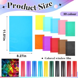 AmazingSpark 20 Sheet 10 Colors Window Film Transparent Decorative Glass Film Self-Adhesive Window Tinting with Knives and Scrapers for DIY Party Home Decoration A4 Sample 21 cm x 30 cm