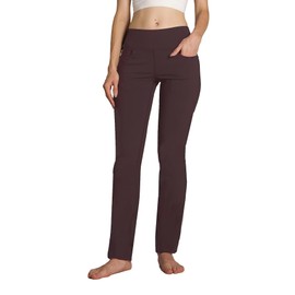Safort Women's Yoga Pants Straight Leg Yoga Dress Pants 28"/30"/32"/34" Long Tall Inseam Stretch Slacks with Pocket for Workout 34'', Dull Red, L