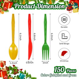 Gerrii Green Disposable Plastic Cutlery Set Plastic Utensils Plastic Silverware Set Includes Spoons, Forks, and Knives for Christmas Party Supplies