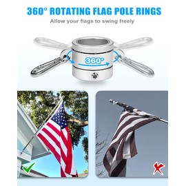 DUPKEV Flag Pole Rings 1 Inch, Flag Pole Spinners with Bearings, Aluminum Alloy Flagpole Rings with 304 Stainless Steel Carabiner, for 0.9-1.05 Inch Diameter Flagpole (1 Pair, Silver)