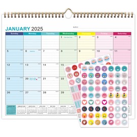 Apeso Wall Calendar 2025-2026 Academic Year, Family Large Monthly Calendar Canada Francais for Wall Fridge, Mom 18 Months Daily Planner from January 2025 to June 2026 with Planner Stickers, 14.7" x 11.6" (Rainbow)