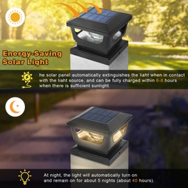 Sumaote Solar Post Lights Outdoor, 120 Lumen Warm White Fence Deck Post Solar Lights, Fit 4 x 4 Wood or 3x3 4x4 Vinyl Posts, IP65 Waterproof for Garden Deck Patio Decor, Black Shell, 2 Pack