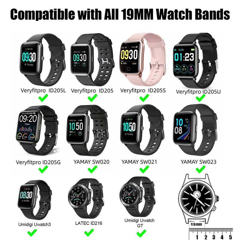 Harikiri Straps Compatible with ID205L,19mm Replacement Strap for Veryfitpro,Yamay fitness,GRV,Willful,Popglory,Blackview,UMIDIGI,ID205S