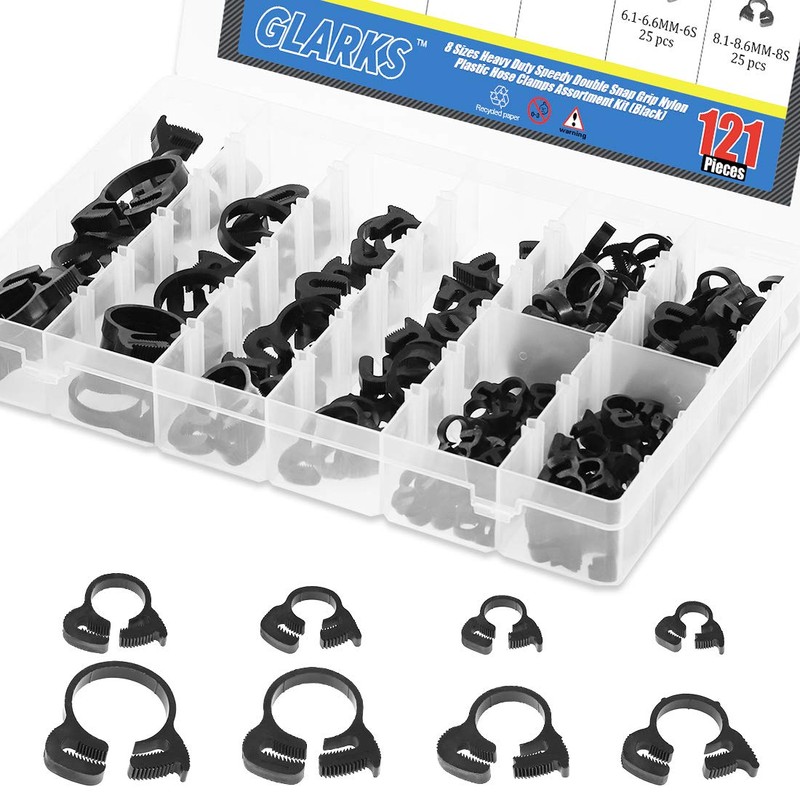 Glarks 121Pcs 8 Size Heavy Duty Black Double Gripping Nylon