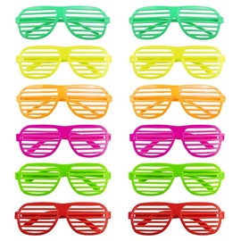 UPSTORE 12PCS Neon Color Plastic Shutter Glasses Retro Style 80s Party Slotted Sunglasses Shades for Adults and Kids