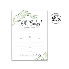 Roseum Collections GREENERY Oh Baby! Baby Shower Invitations — Pack of 25 — Boho Sprinkle Gender Neutral Coed Invite for Boy or Girl, Rustic Green Olive Branch DIY Invites I320-INV1