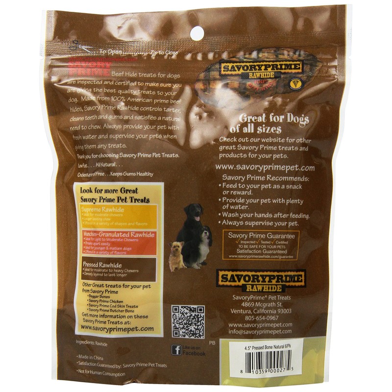 Savory Prime Pressed Rawhide Bone (6 Pack)