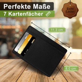 FLEXIBILITE® Leather Card Holder - 7 Compartments Card Holder with RFID Protection and Viewing Window - EC Cards and Banknotes for Men and Women - Mini Wallet - Approx. 15 g, black, Minimalist