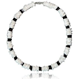 Native Treasure 14" Mens and Womens White Chips Ark Shells, Dark Chips Accents Ark Shell Tropical Jewelry Summer Beach Surfer Necklace From the Philippines
