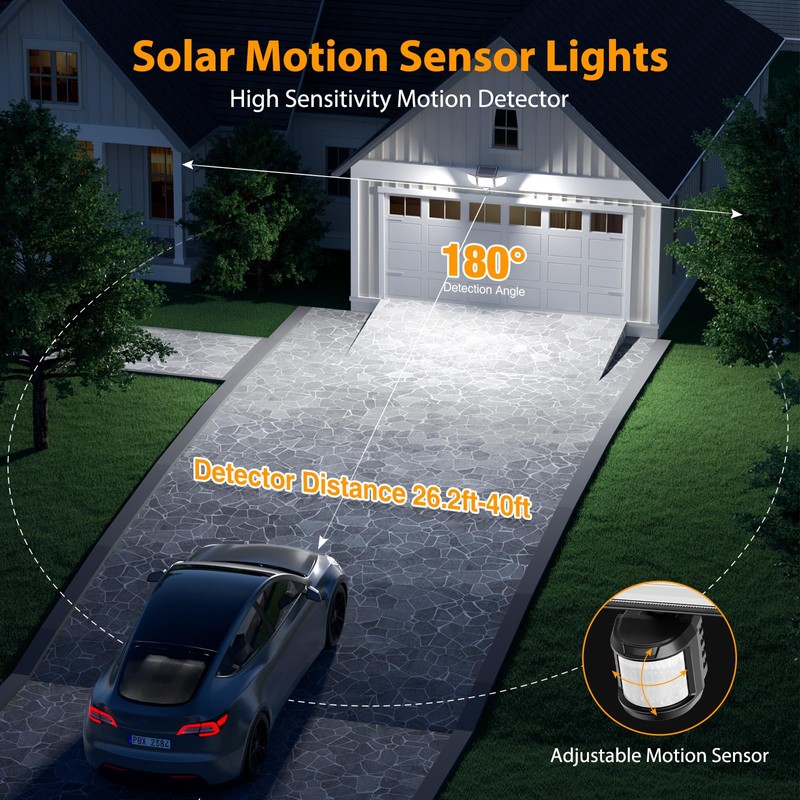 Onforu 3000LM Solar Lights Outdoor, 3 Heads Security Lights with