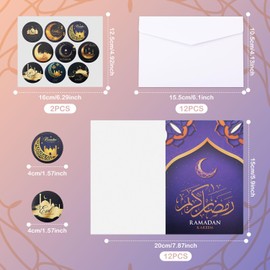 Gosknor Eid Mubarak Greeting Cards, 12 Types of Eid Cards with Envelopes and Seal Stickers, Ramadan Cards for Eid Mubarak Decoration, Ramadan Invitations, Muslim Party Supplies