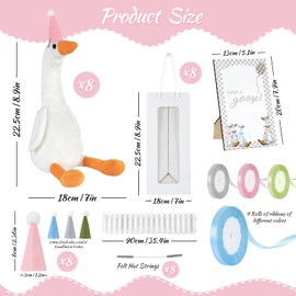 NeusWonder 8 Set Silly Goose Birthday Decor, Plush Stuffed Goose Toy with Pink Blue Green Gray Mini Party Felt Hats, Ribbons and Wood Table Decor for Baby Shower Party Favors, Adopt Birthday Gift
