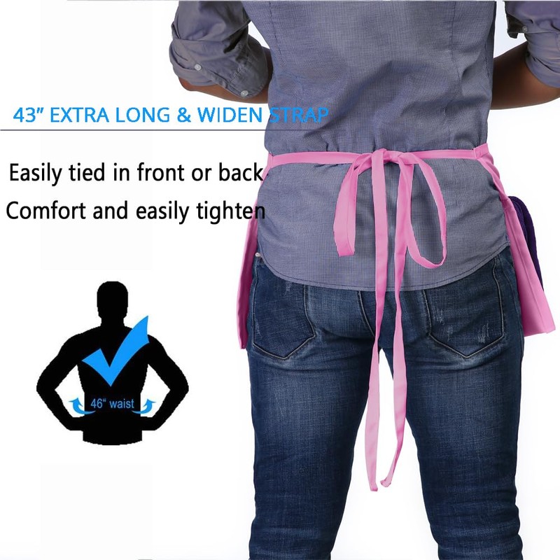 BOHARERS Pink Waitress Apron for Women with 3 Pockets -