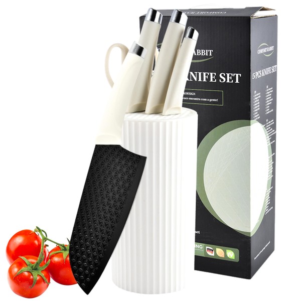 Knife Set with White Universal Block, Compact Knife Set With