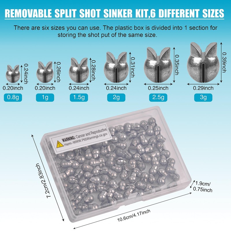 Split Shot Fishing Weights Sinkers,120pcs Removable Round Split Shot Sinkers