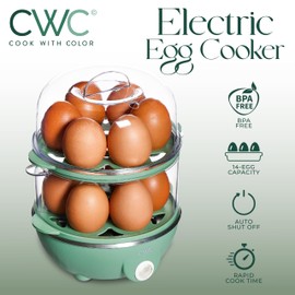 COOK WITH COLOR 350W Electric Double Layer Egg Cooker - Egg Boiler for Hard Boiled, Soft Boiled, and Omelettes, 6.1x6.1x8.7, Dark Sage