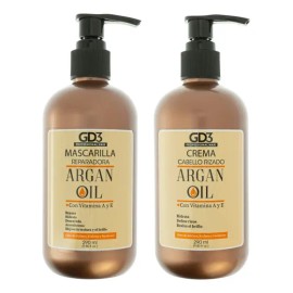 Kit Capilar GD3 Argan Oil para Restauración y Definición de Rizos con Mascarilla y Crema de 290 mL c/u
