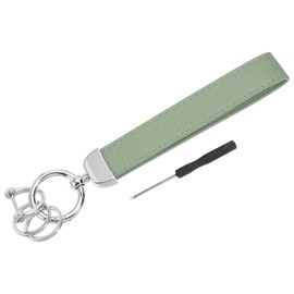 PATIKIL Leather Wristlet Keychain, Key Chain Holder Key Fob Wristband with 2 Key Ring and Anti-Lost D Ring for Men Women Purse Car Keys, Silver/Green
