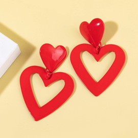 Hot Pink Earrings for Women Double Heart Dangle Drop Earring Love Heart Dangle Earrings for Women Valentines Day Gift