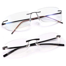 MIRYEA 1.0X Magnification Rimless Progressive Multifocal Reading Glasses Anti Blue Light Computer Readers + Rimless Bifocal Reading Glasses Blue Light Blocking Spring Hinge Readers Eyewear