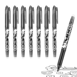 8pcs Erasable Pens Black Friction Pen, 0.7mm Rub Out Pens Eraser Pen, Erasable Gel Pens with Rubber on the End for Kids Adults School Work Paperwork Stationary