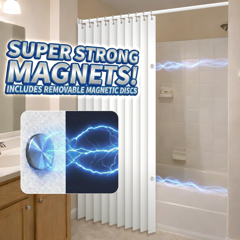 AJAZZ Magnetic Folding Shower Curtains Fabric Polyester Material Waterproof Shower