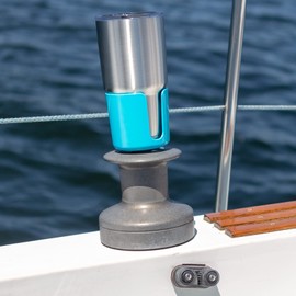 Winch Caddy Plus Drink Holder for Sailing Winches and Scotty Fishing Rod Mounts - Holds Coffee Mugs, Tumblers, and Koozies (Light Blue)