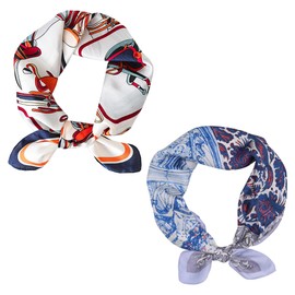 Curve Muse Silk Feeling Scarf Medium Square Satin Head Scarf for Women's-2 Pack-Pack C