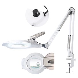 KIRKAS 10X & 30X Magnifying Glass with Light and Stand, 2200 Lumens Dimmable LED Magnifying Lamp, Real Glass Lens Lighted Magnifier Light for Craft, Reading, Repair, Hobby, Close Work- White