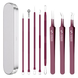 9 Stücke Mitesserentferner Mitesser Pinzette Komedonenquetscher Pinzette Mitesserentferner Zur Entfernung Von Mitessern Auf Nase und Gesicht,Mit 4 Pickel Pinzette+3 Pinzetten+Doppelpresse+Eine Kiste