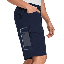 Moosehill - Pantalones cortos de senderismo para hombre, ligeros, resistentes al agua, para uso casual, golf, trabajo, pesca táctica, con 6 bolsillos, marino, 44 Regular