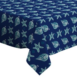 Q-Beans Rectangle Decorative Tablecloth [Size: 60 x 84 inch], Washable and Reusable Table Cloth Cover for Indoor and Outdoor (Coastal Sea Star)