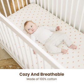 Konssy Muslin Crib Sheets for Boys, Soft Cotton Neutral Baby Sheets for Standard Crib Mattress 2 Pack, 52"x28" (Camel, Sun)