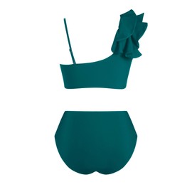 ZAFUL Women High Waisted Bikini Set Solid Color Splice Ruffled Twist 2 Piece Swimwear Summer Beach Bathing Suit 0-Green,L