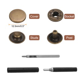 HARFINGTON 25 Set Leather Snap Fasteners Kit 12.5mm Metal Snap Button Press Studs Leather Rivets Snaps with 3 Setter Tools for Clothes Jackets Jeans Wears Bags, Bronze