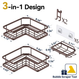 YASONIC Shower Caddy Corner, 3-Pack Adhesive Rustproof Stainless Steel Shower Shelves with Soap Holder, No Drilling Shower Organizer Corner for Dorm, Renters Bathroom, Bronze