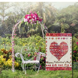 Valentine's Day Garden Flag 12 x 18 Double Sided, Primitive Retro Valentine Heart Love House Yard Flags Welcome Spring Outdoor Indoor Banner for Wedding Party Home Valentines Day Decorations