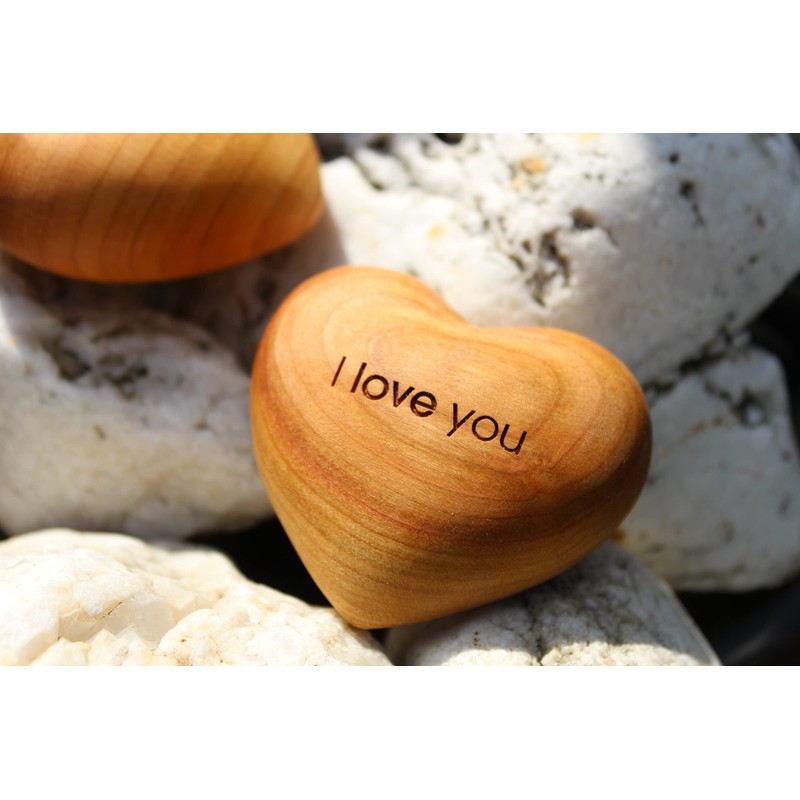 Thankgoods Worry Stone Wooden Heart Engraved I Love You -